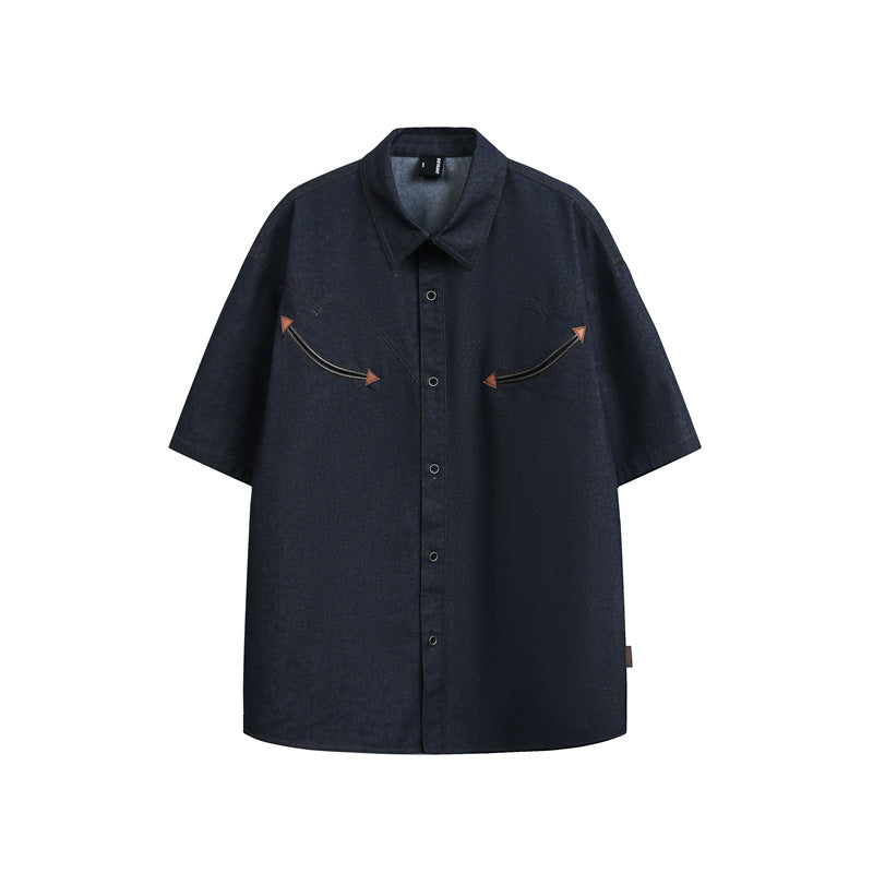 Denim Short Sleeve Shirt for Men with Design Sense Pocket Casual Shirt
