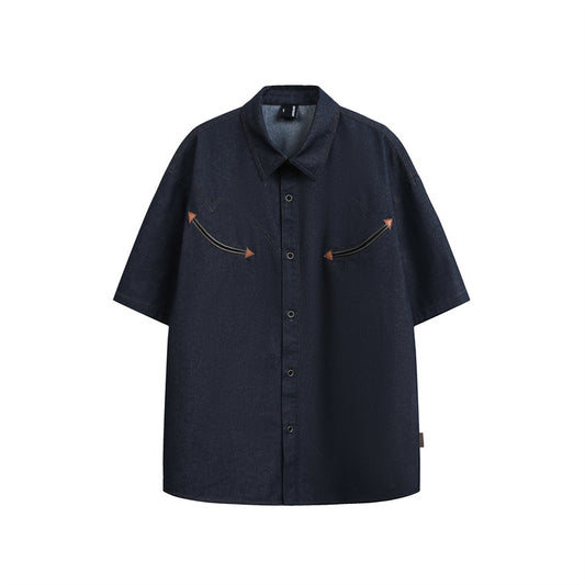 Denim Short Sleeve Shirt for Men with Design Sense Pocket Casual Shirt