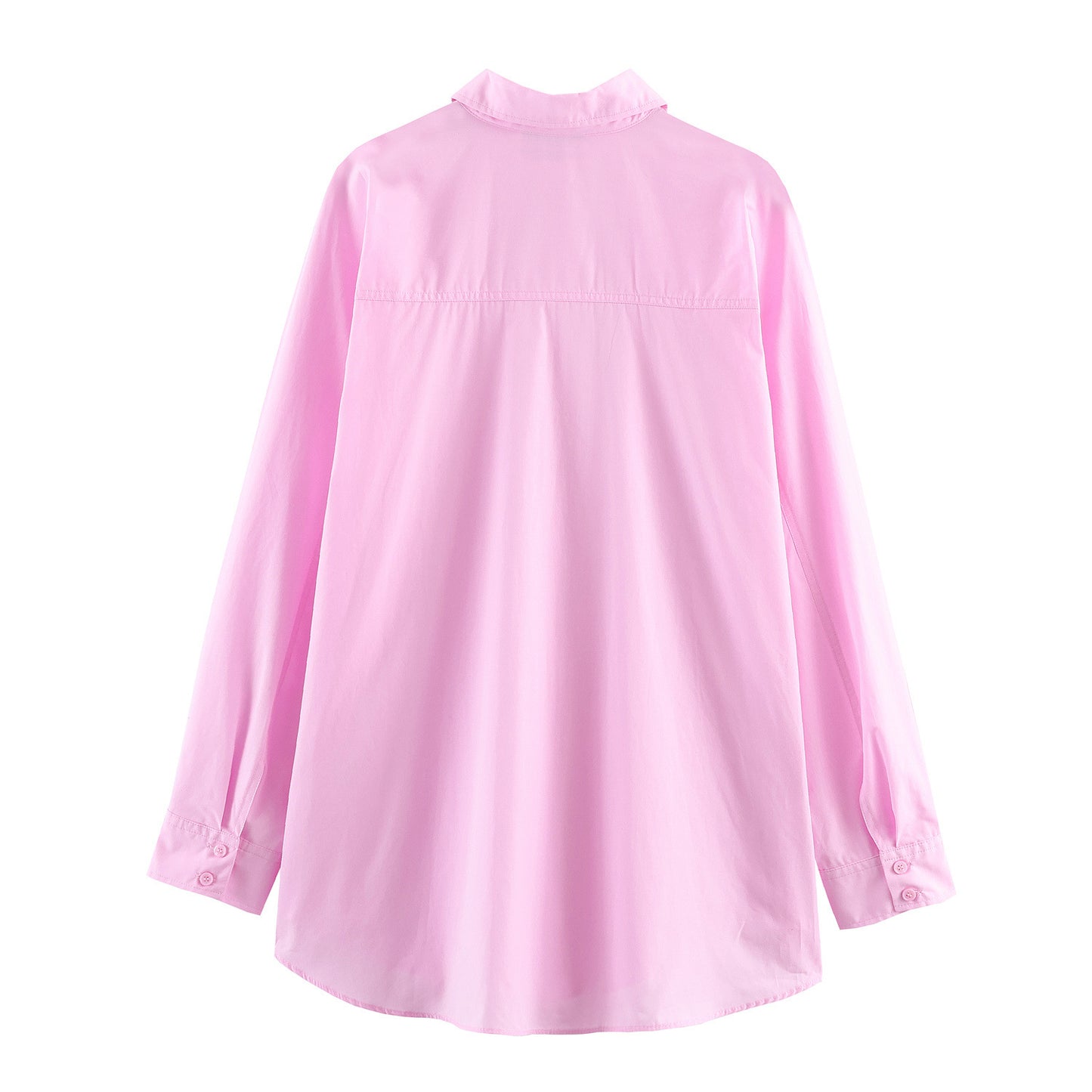Long sleeved lapel simple style poplin loose shirt