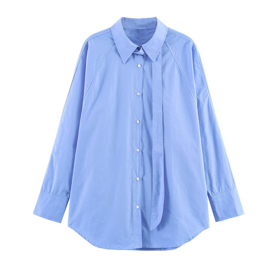 Long sleeved shirt with ribbon loose collar shirt