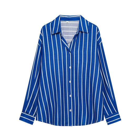 Simple style loose casual striped long sleeved shirt