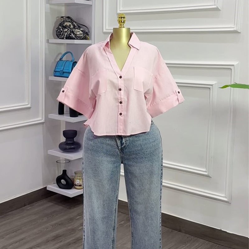Collar loose short shirt top