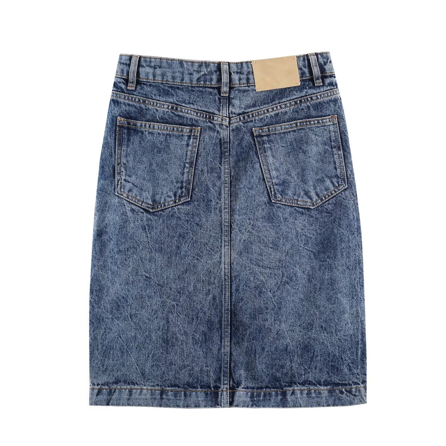 Retro minimalist denim midi skirt