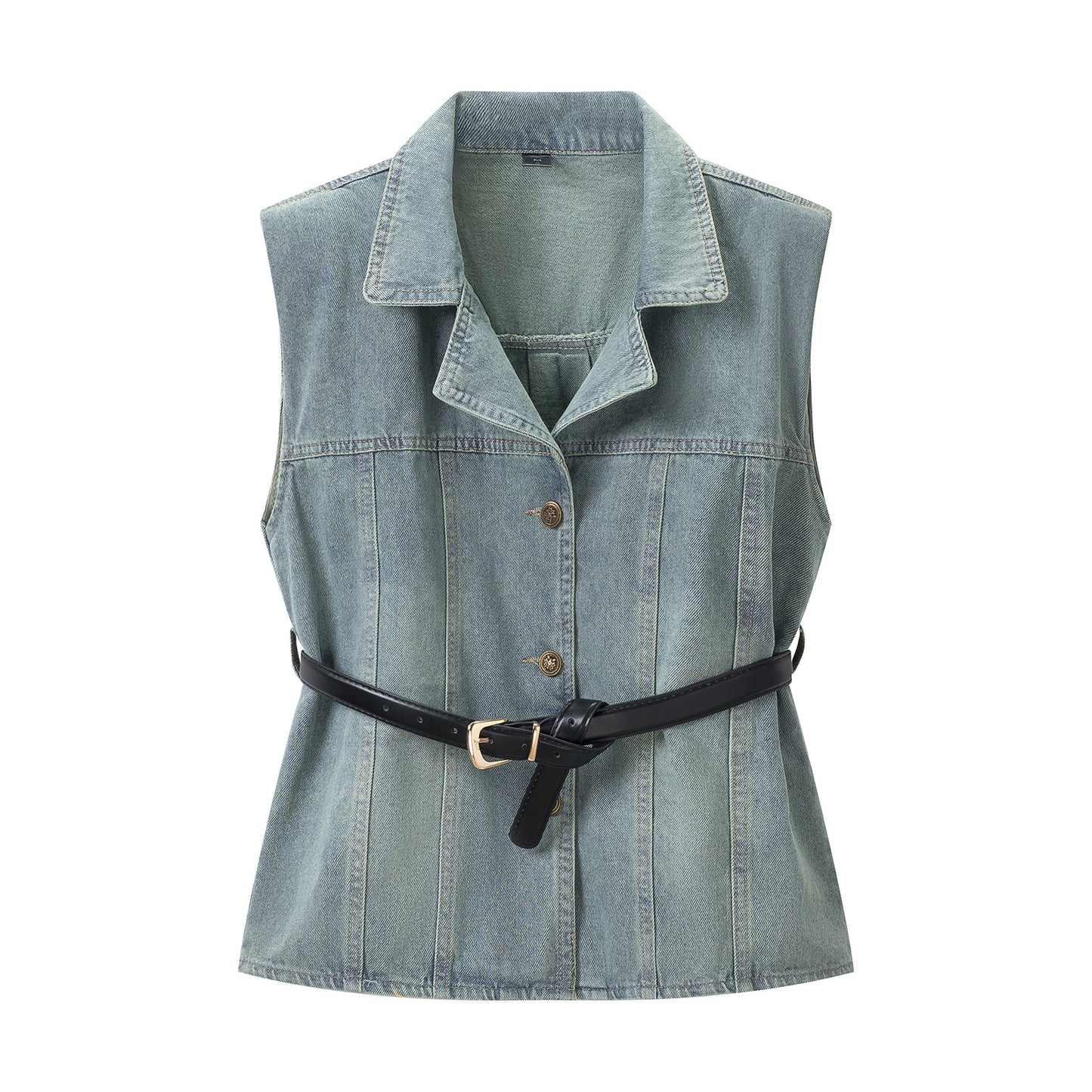 Denim Cut-Out Line Sleeveless Denim Vest Jacket for Women, Summer Design Sense