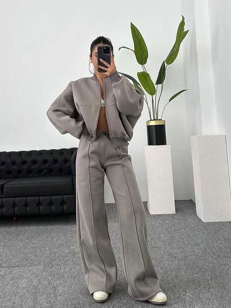 Casual Set for Women, Open Front Sweatshirt Long Sleeve Jacket and Pants Two-Piece Outfit