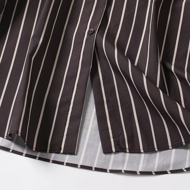 Flip collar single breasted striped loose and versatile shirt for women