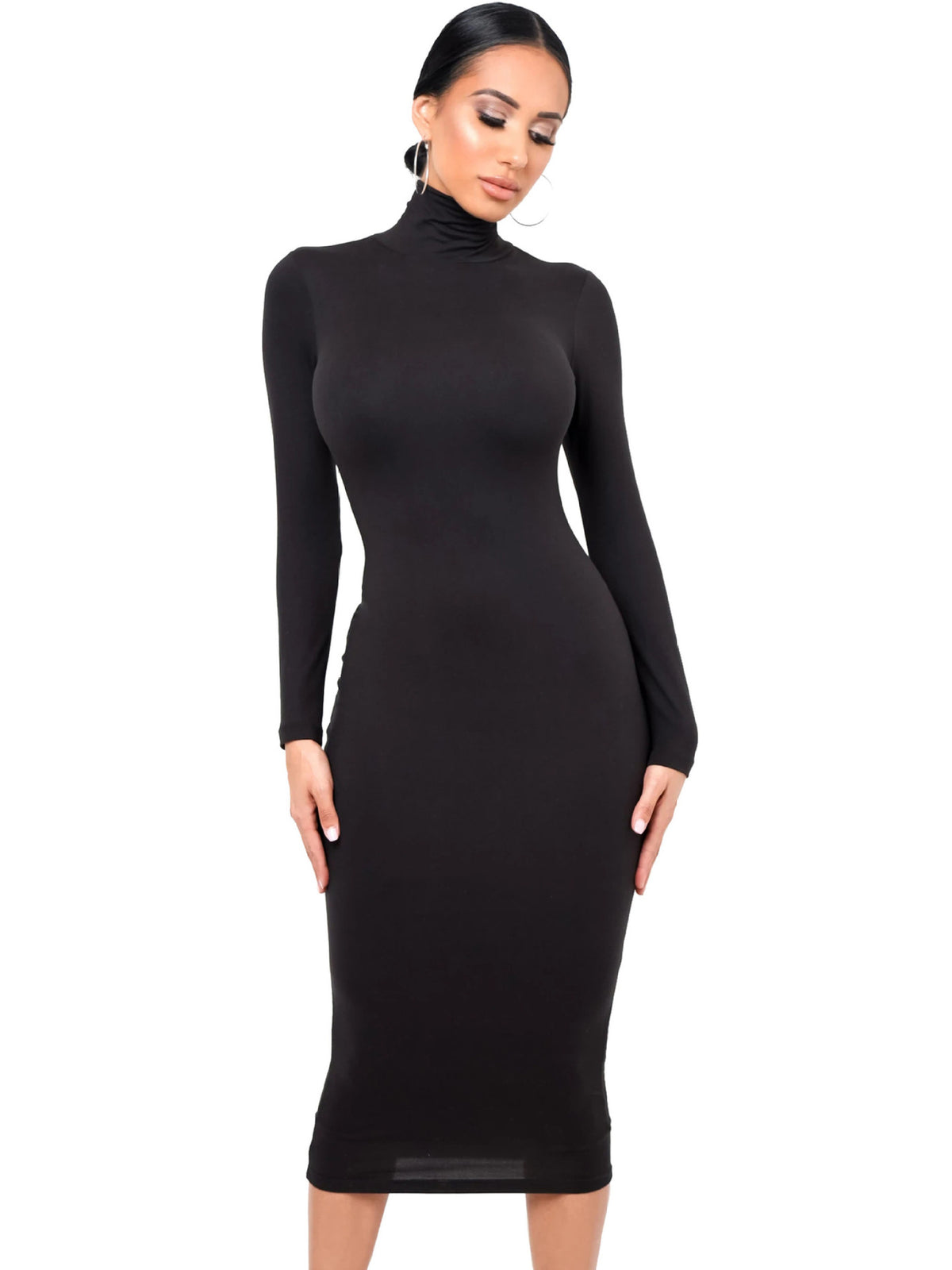 Autumn Winter New Fashion Sexy High Neck Dress Knit Thick Fitted Bodycon Dress