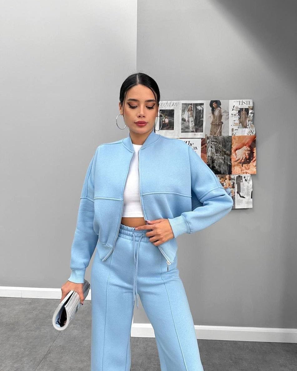 Casual Set for Women, Open Front Sweatshirt Long Sleeve Jacket and Pants Two-Piece Outfit