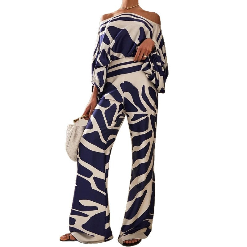Casual Minimalist Printed Top and Pants Outfit