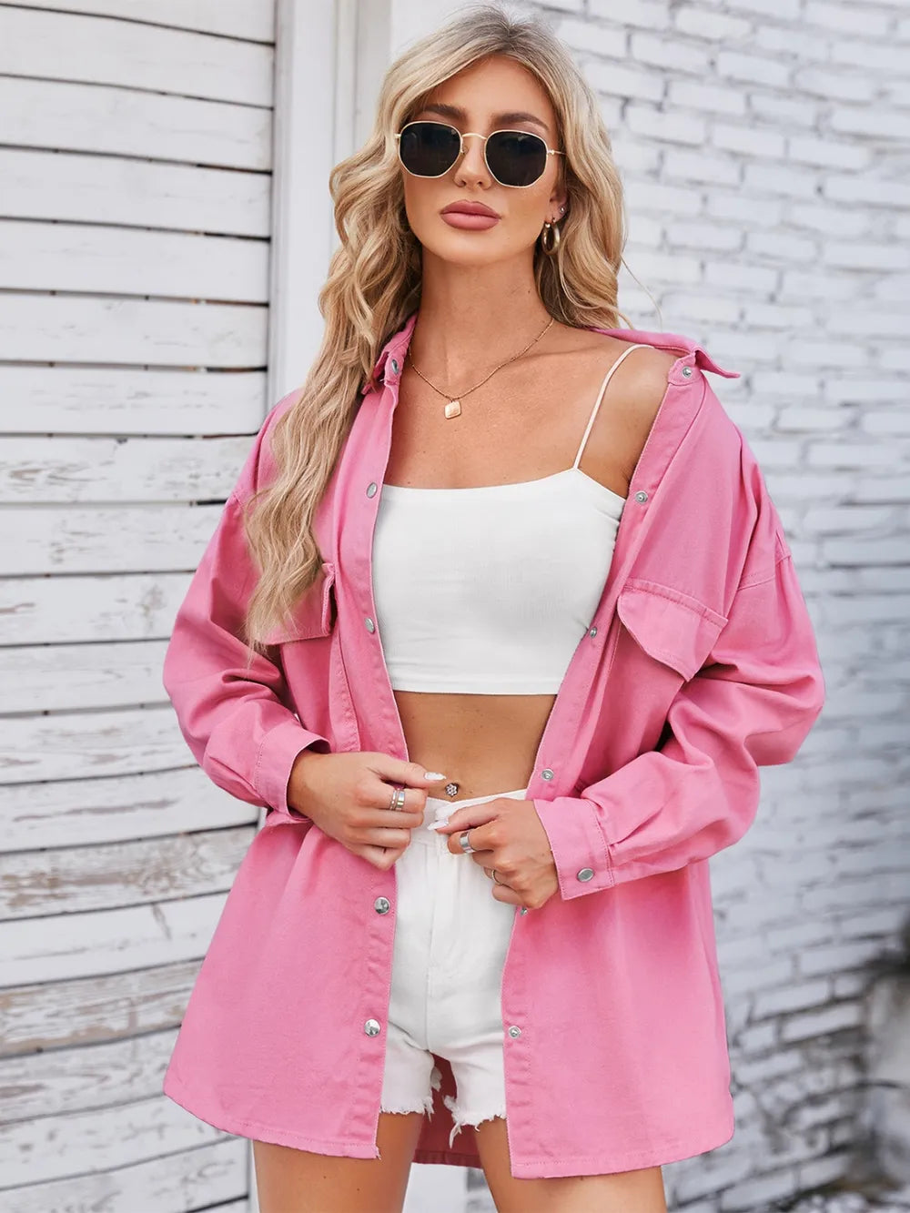 Washed loose long sleeved denim shirt top