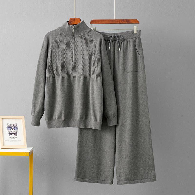 Half zip stand up collar sweater set