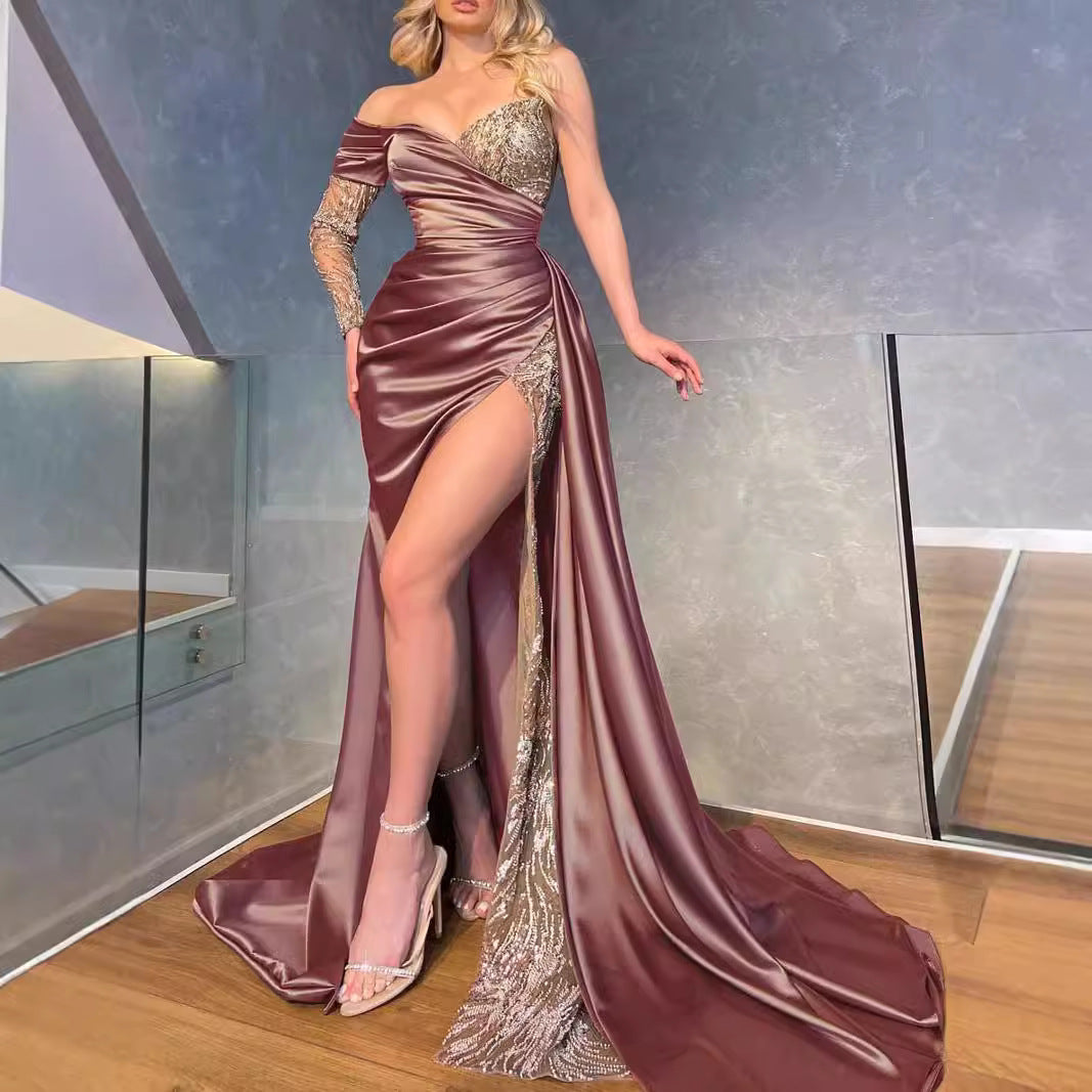 Elegant Lace Maxi Dress with Train, Sexy Long Skirt for Women, Oversized Plus Size Evening Gown, Party Formal Dress