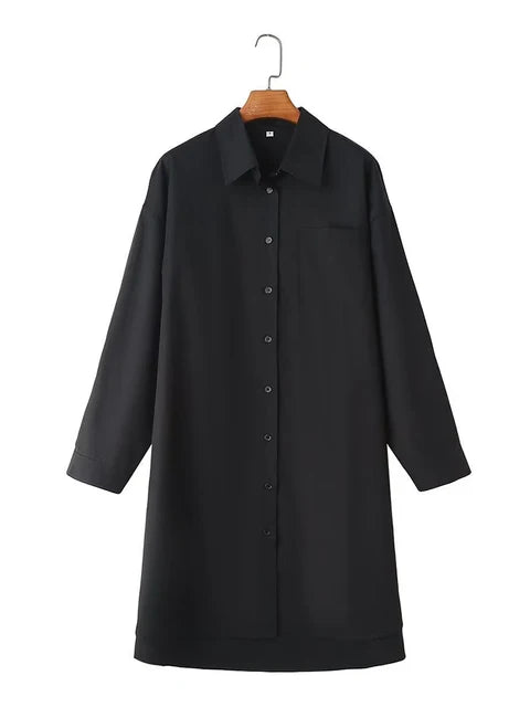 Women's collar long sleeved loose long single breasted shirt