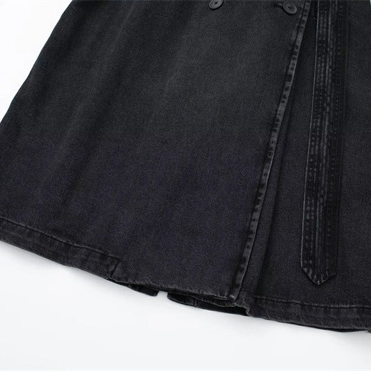 Long-sleeved Double-breasted Pockets Women's Loose Coat Long Coat Winter Belted Women's Casual Denim Windbreaker
