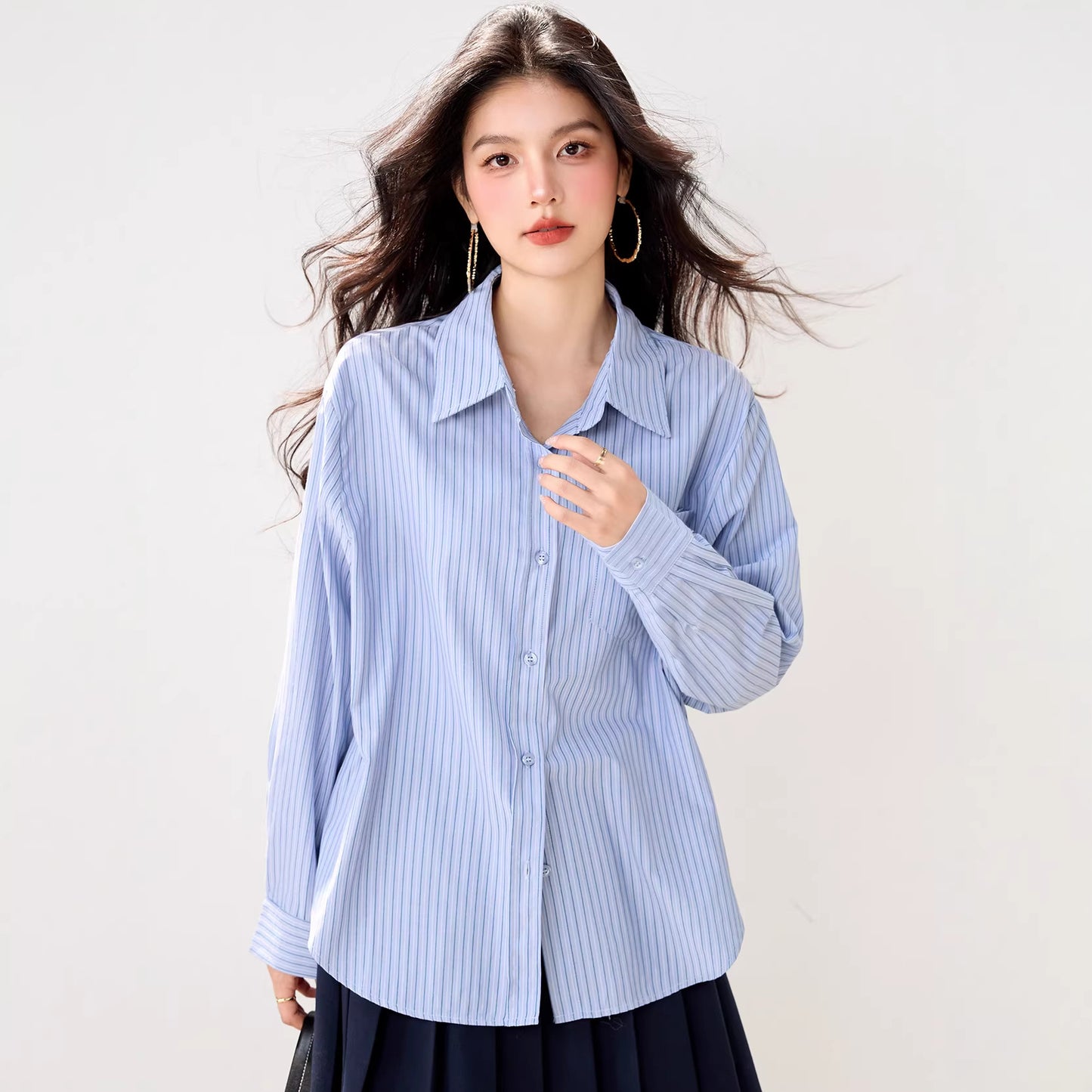 Elegant Stripe Shirt for Women, Long SleeveFashionable and Versatile Charming and Sophisticated Blouse