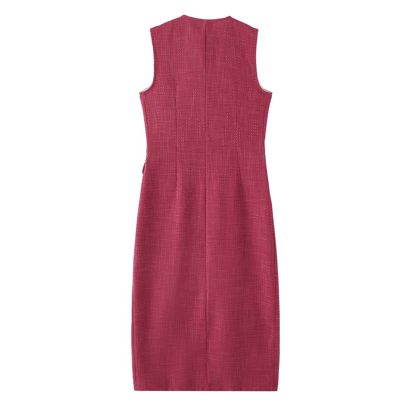 Woolen patchwork waist cinching slim fitting breasted decorative dress