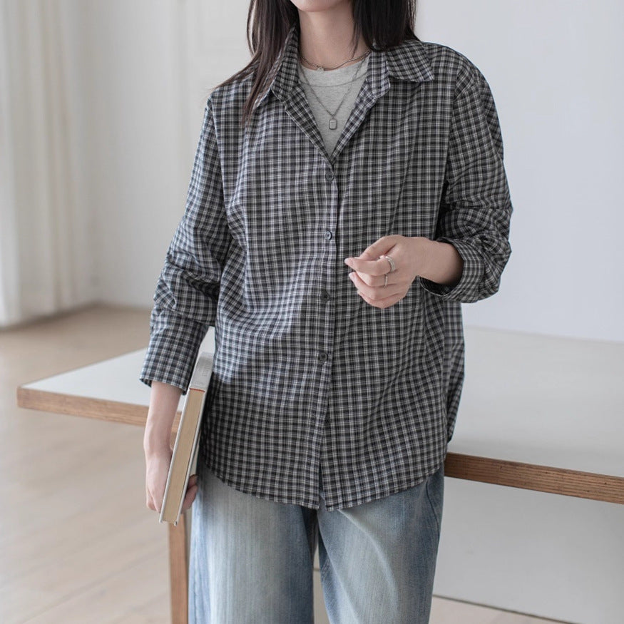 Long Sleeve Plaid Shirt Jacket for Women Casual Blouse, Loose Fit Top