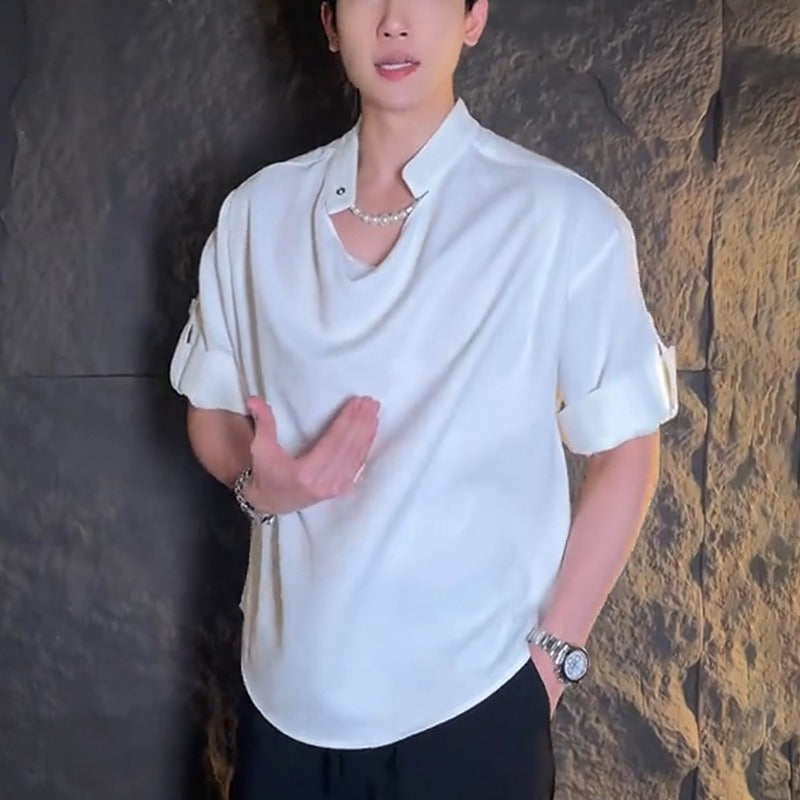 Stand up collar short sleeved T-shirt half sleeved top