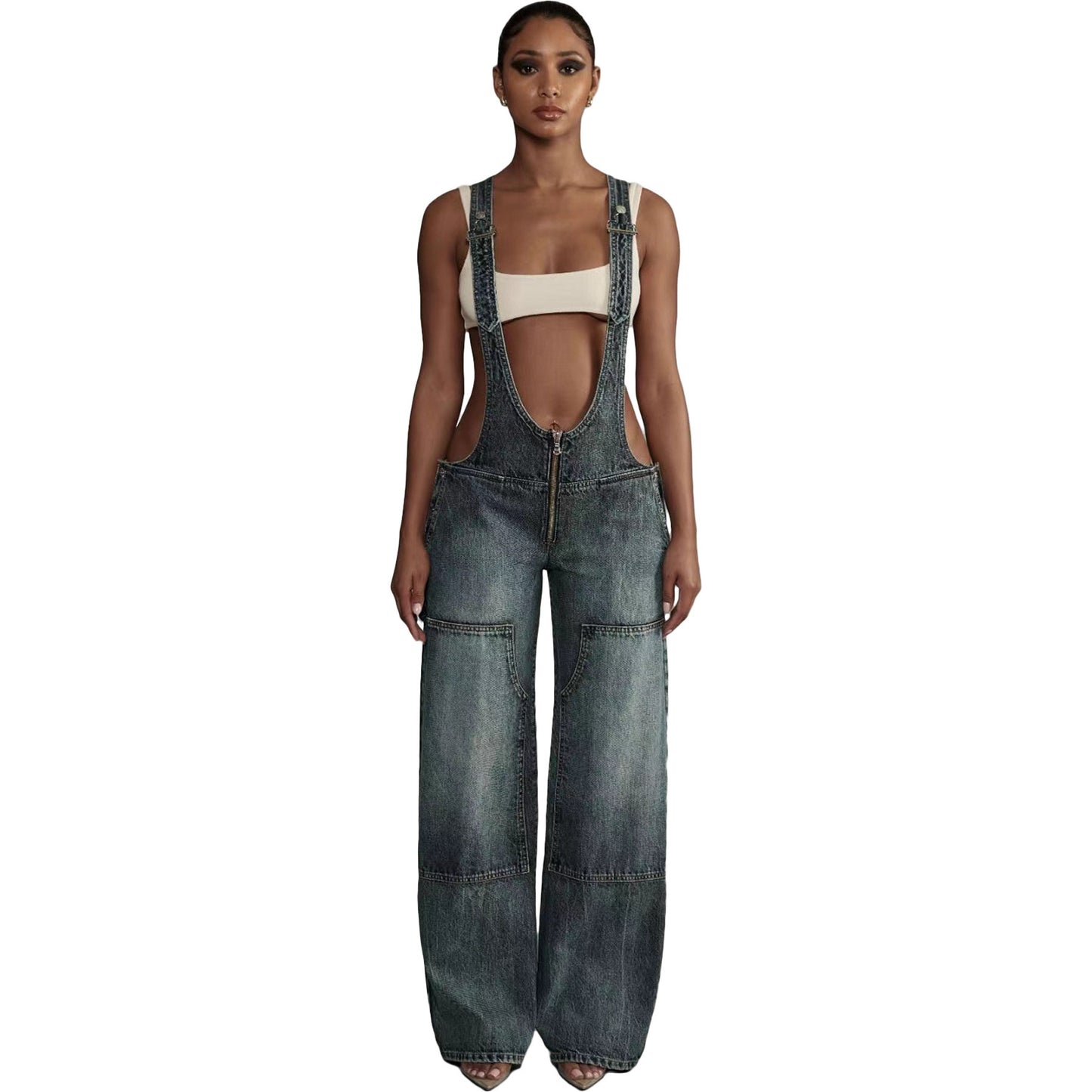 Street Style Low Waist Overalls Wide Leg Strap Pants Women's Fashion Casual Trendy Bodycon Pants