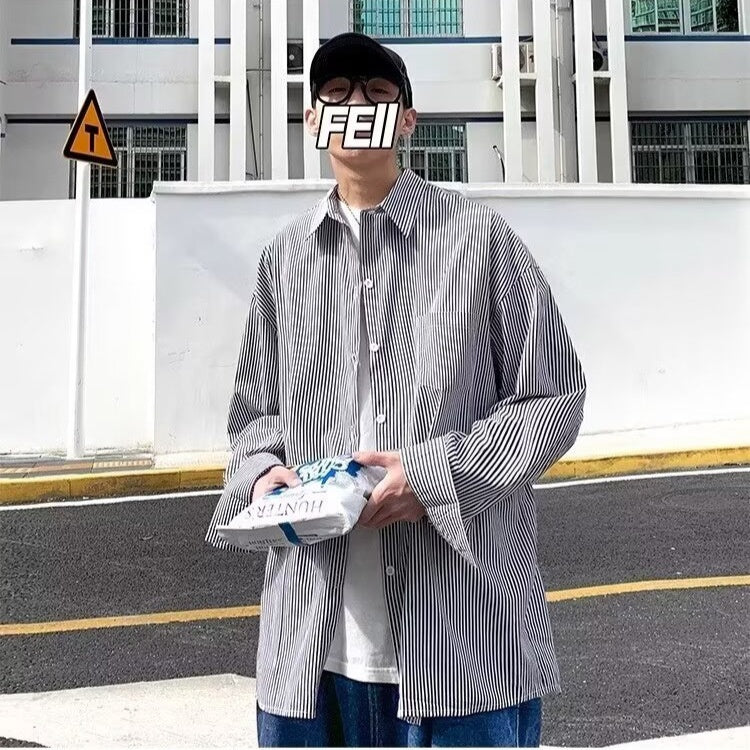 Versatile striped shirt casual student long sleeved shirt