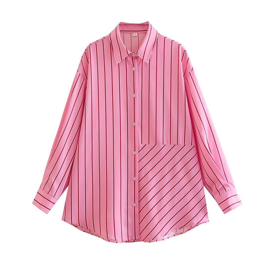 Autumn New Fashion Irregular Arrangement Stripe Shirt Top Women