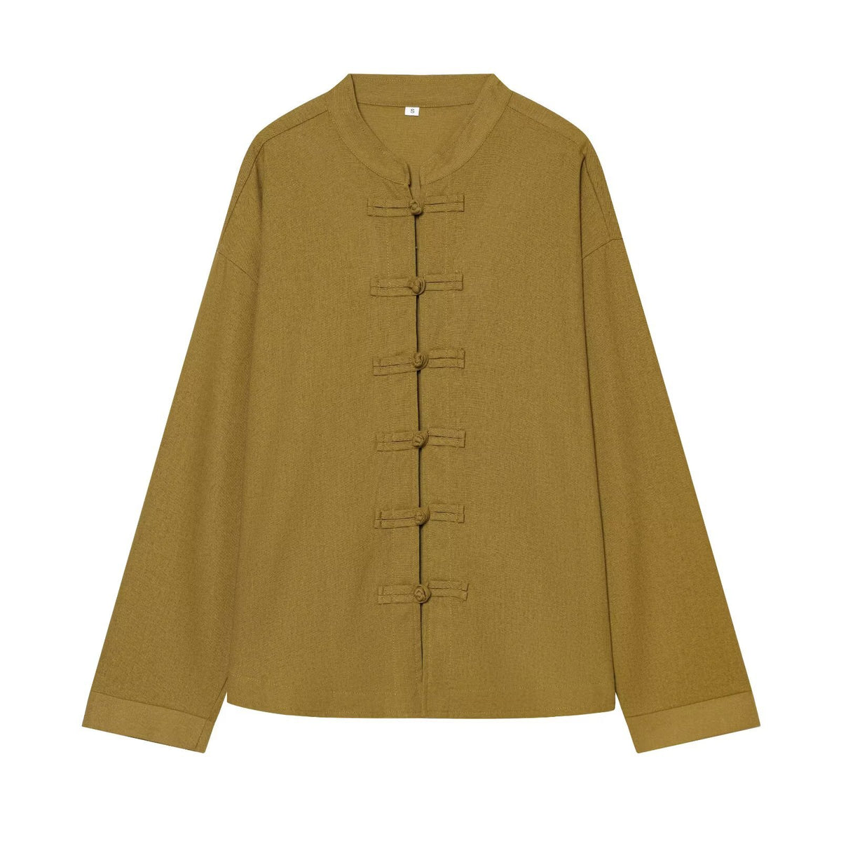 Rope knot buckle linen long sleeved shirt+pants set for women