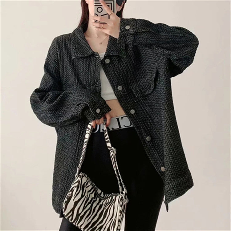 Boyfriend style loose mid length denim jacket ins women's new lazy style top