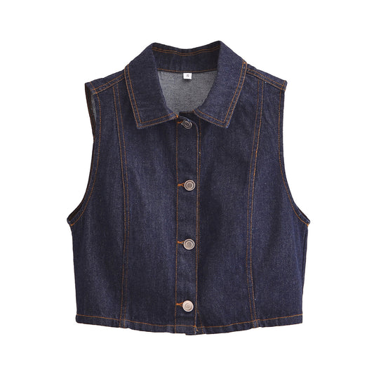 Fashion single breasted lapel denim vest women
