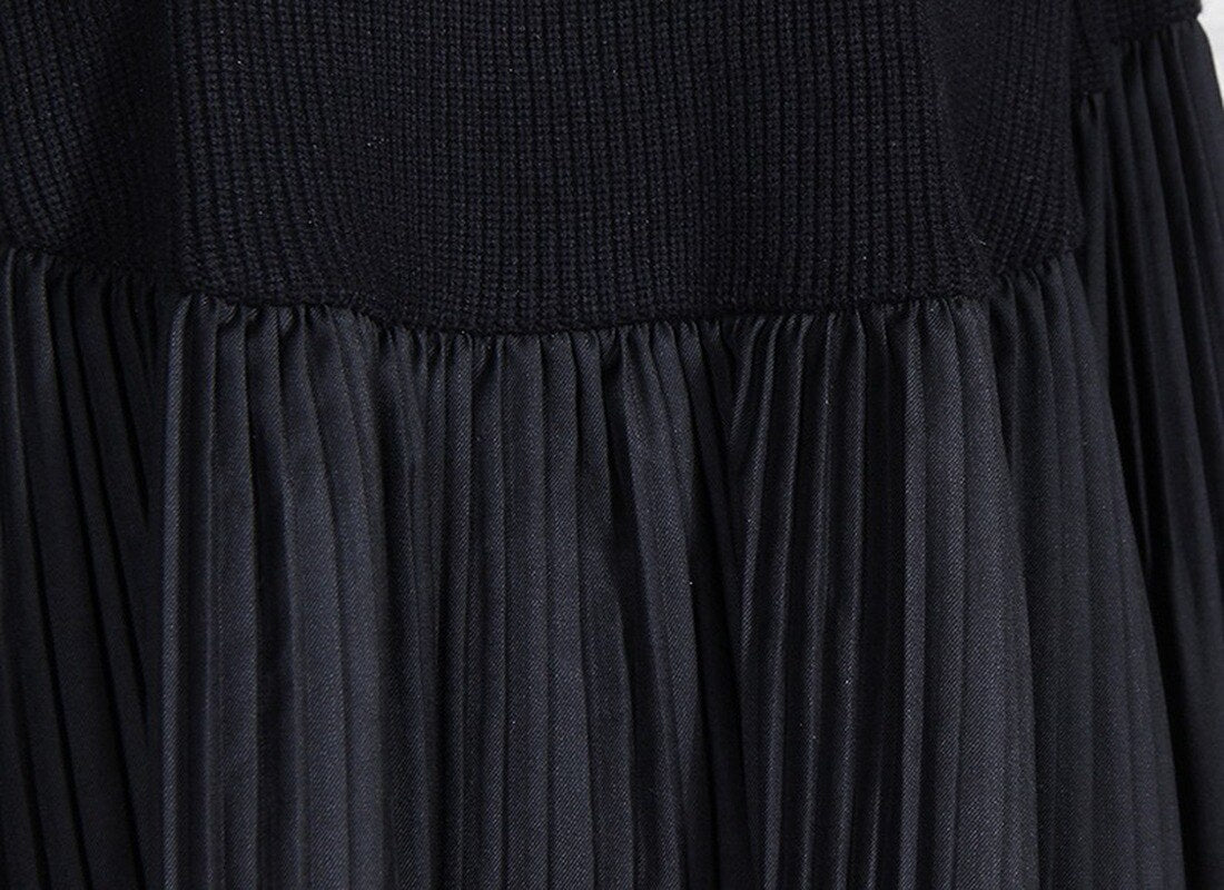 Autumn and Winter Stitching Split Large Size Knitted Sweater Loose Fit High Neck Long Sleeve Ladies Pullover New Fashion