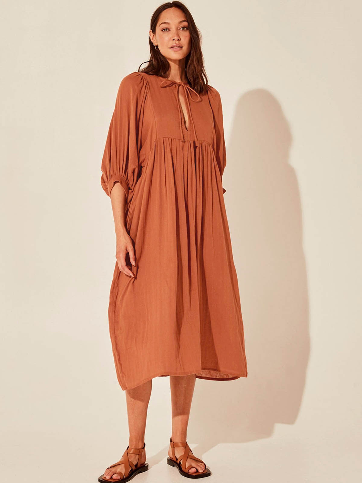 Autumn New Large Size Loose Long Sleeve Lantern Sleeve Casual Retro Solid Color Long Dress