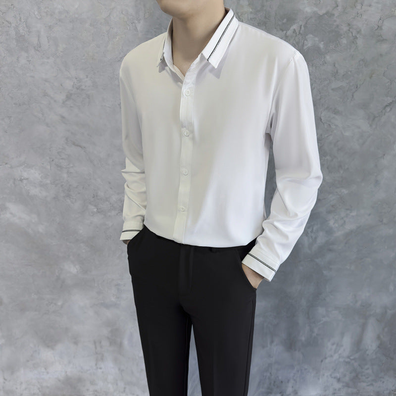 High end shirt men's long sleeved loose casual white shirt