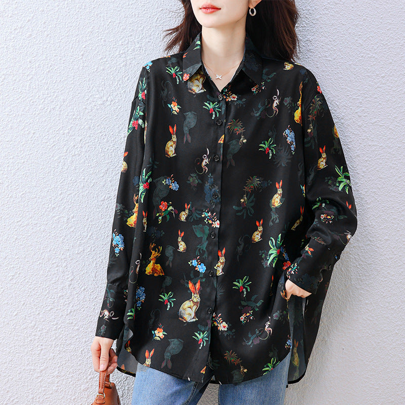 Plus Size Women's  Vintage Printed Blouse Loose Fit Shirt Women's Top