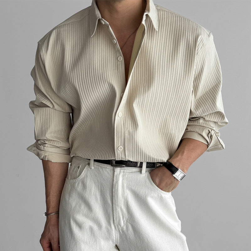 Texture black shirt men's long sleeved spring loose shirt