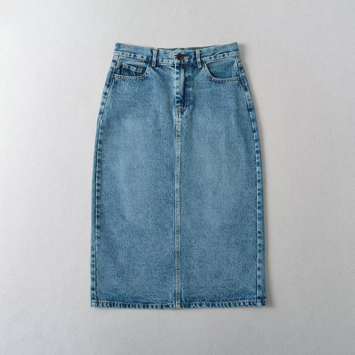 Single button high waisted loose denim skirt