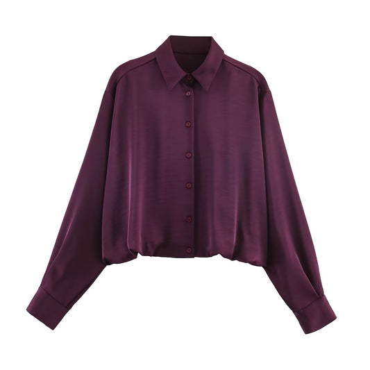 Balloon shaped silk textured shirt