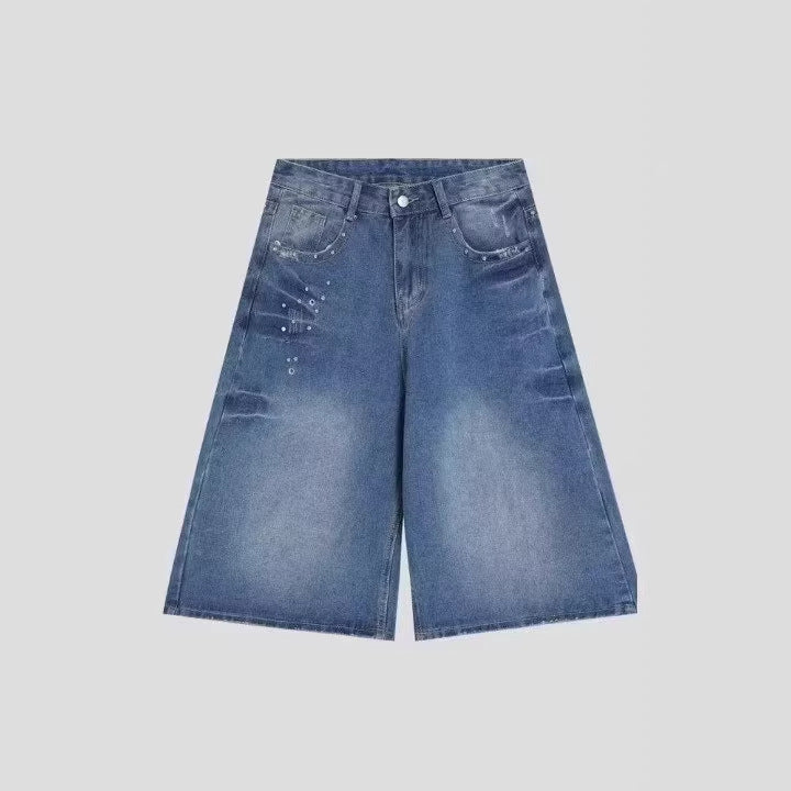 Blue Lightning Crack Denim Shorts for Men