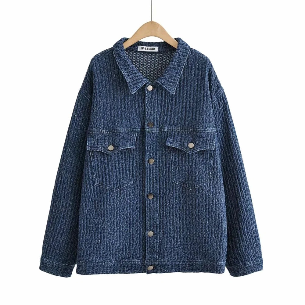 Boyfriend style loose mid length denim jacket ins women's new lazy style top