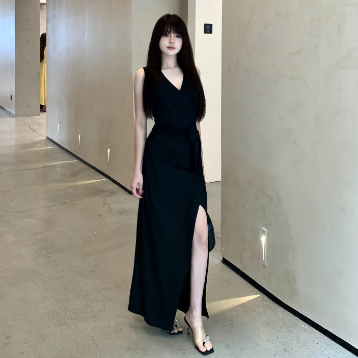 Stylish V-Neck Cross-Tie Stripe Dress for Women