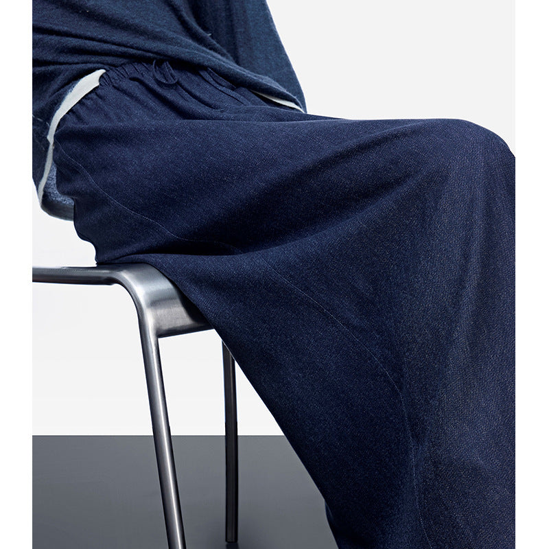 Casual Straight-Leg Vintage High-Waisted Unique Denim Maxi Skirt with Elastic Waist, Slimming Design
