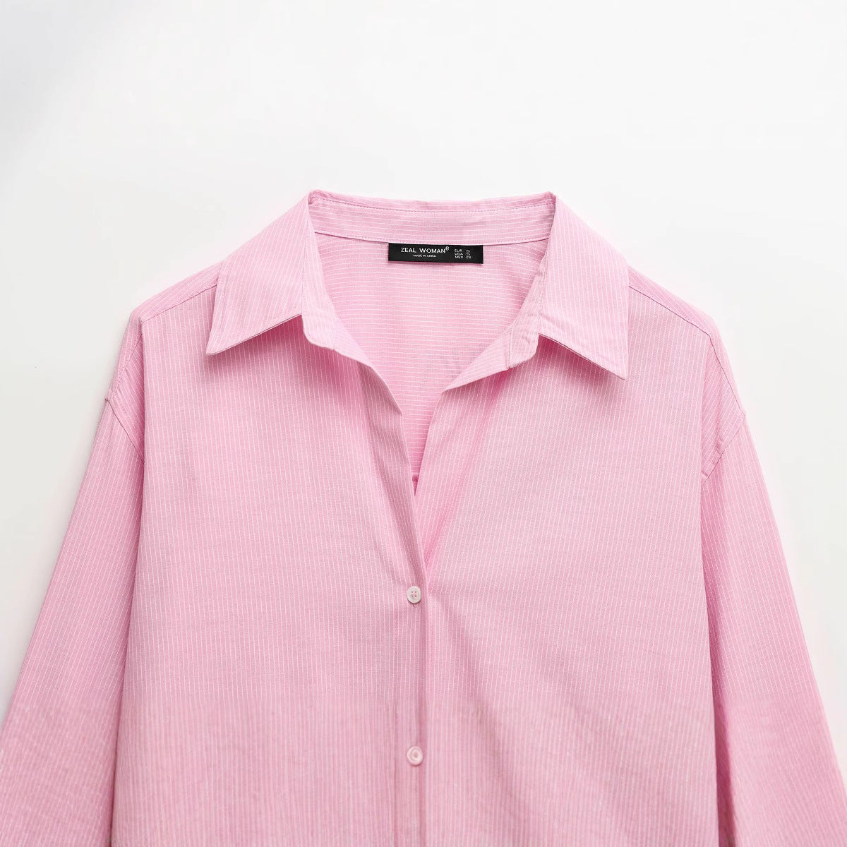 Fashion striped Oxford long sleeved lapel simple loose shirt for women