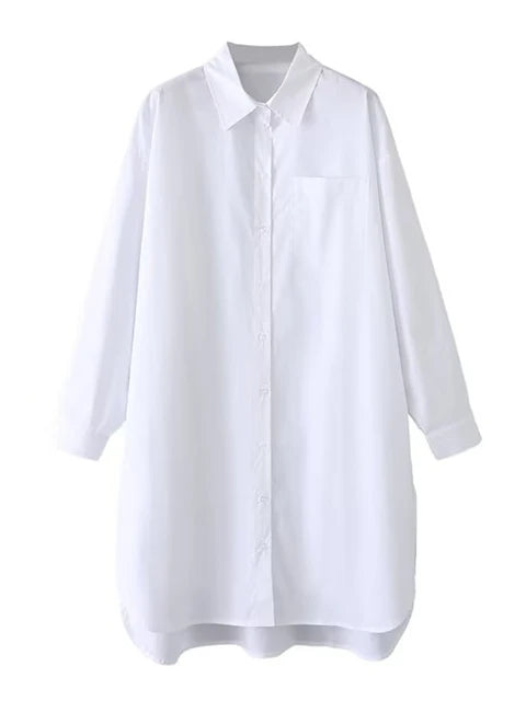 Women's collar long sleeved loose long single breasted shirt