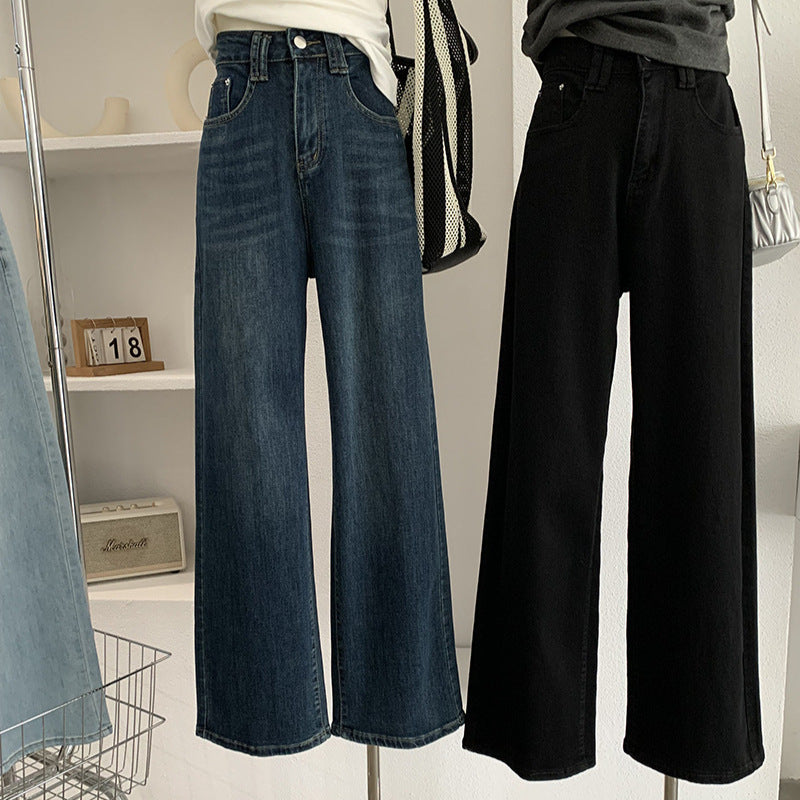 High-Waisted Wide-Leg Denim Pants for Women Spring Casual Washed Straight Leg Trousers Trendy