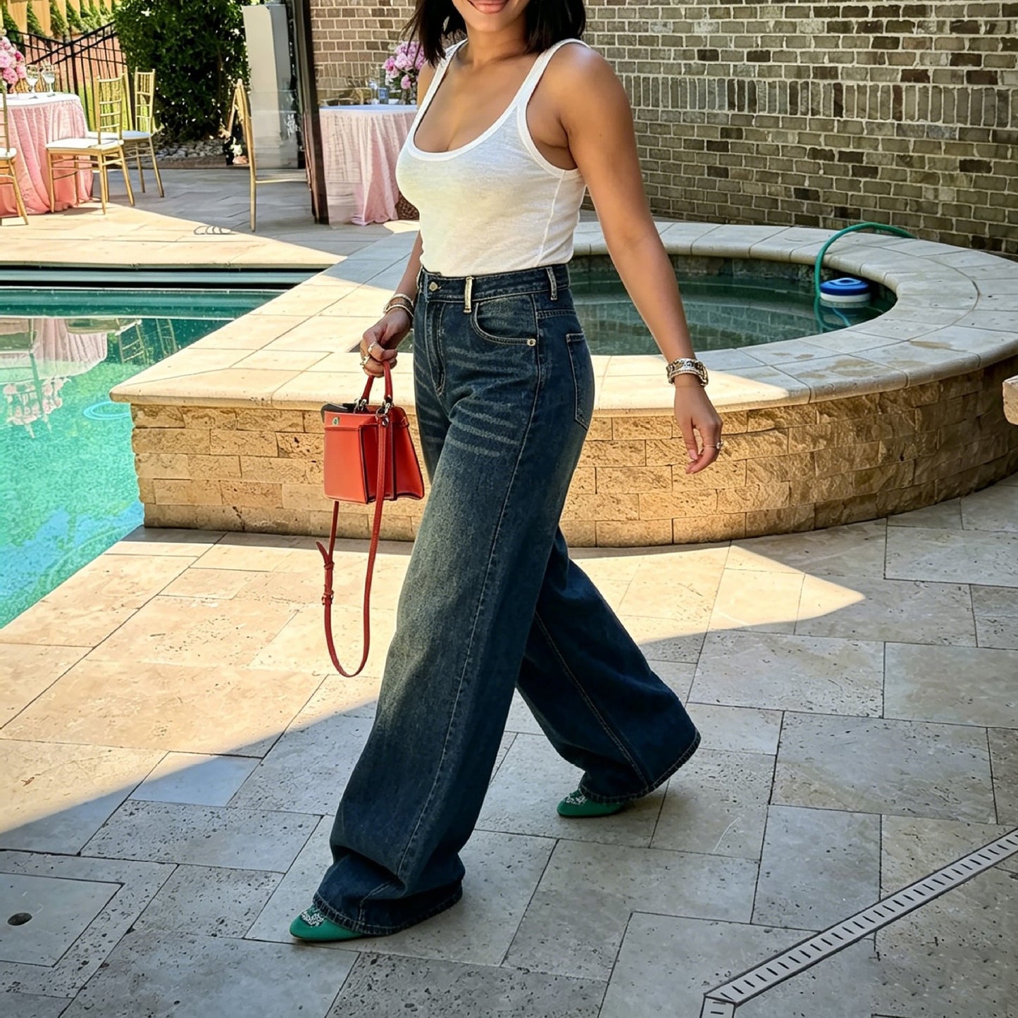 Street Style Asymmetric Letter Patch Washed Frayed Denim Pants