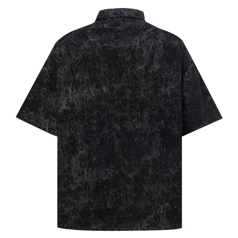 Men's Summer Short-Sleeved Collar Casual Shirt Slim Black Leisure