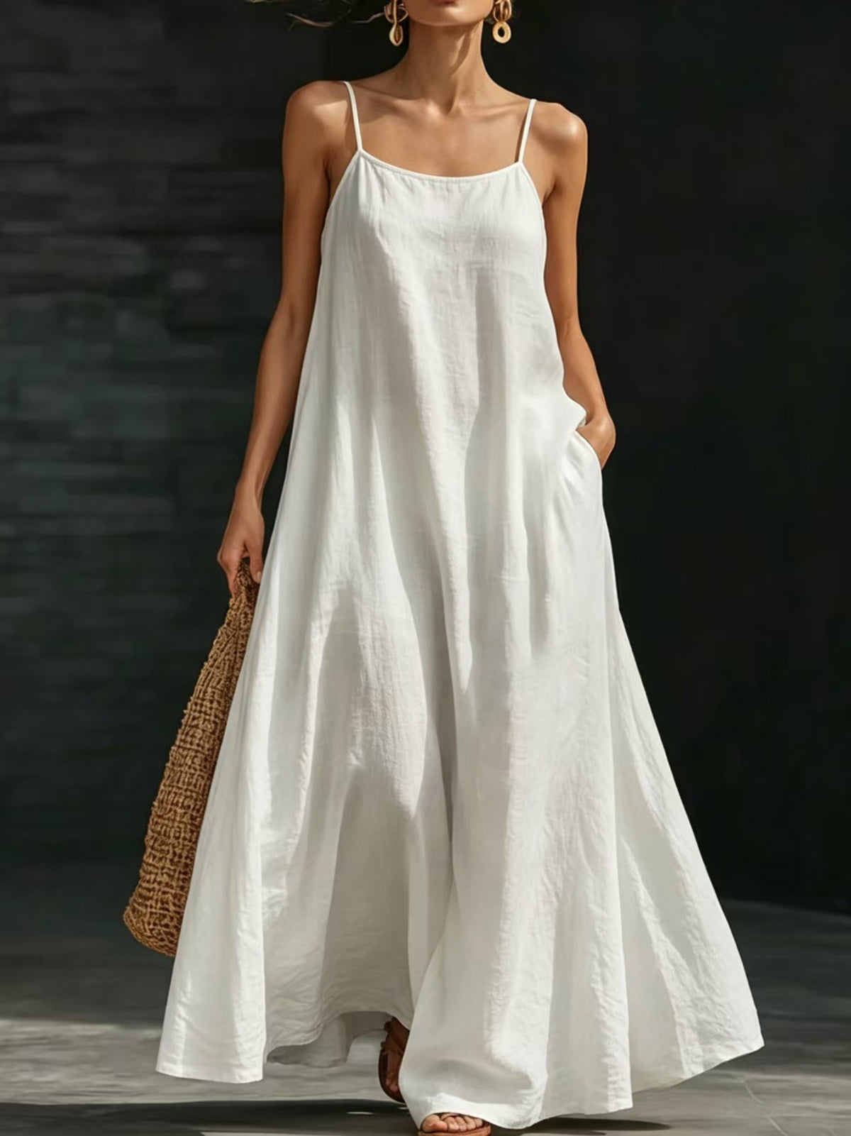 Style Solid Color Strapless Loose Flowing Maxi Dress
