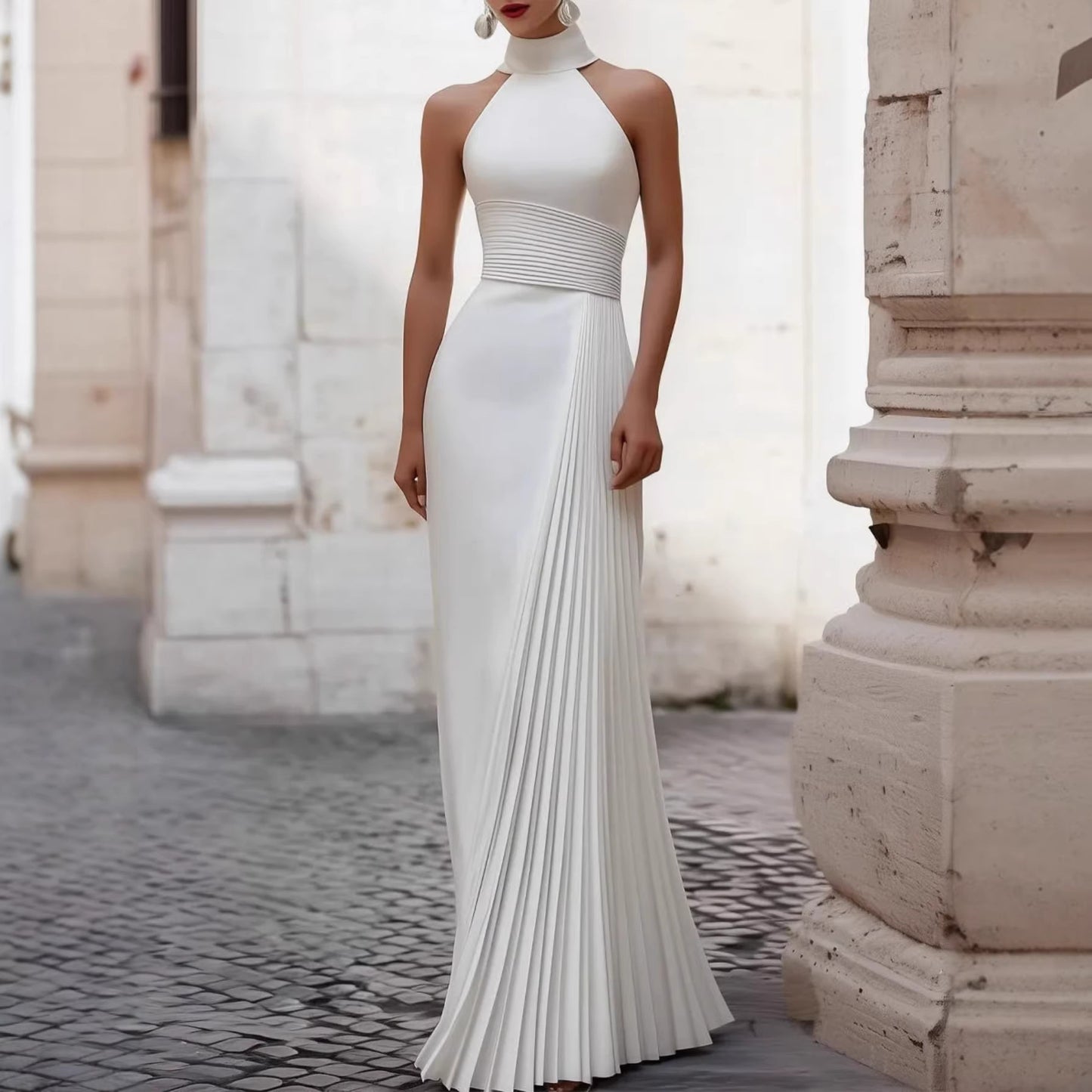 French Elegant Vintage Style Dress Spring New Irregular Ruffled One-Shoulder Evening Gown