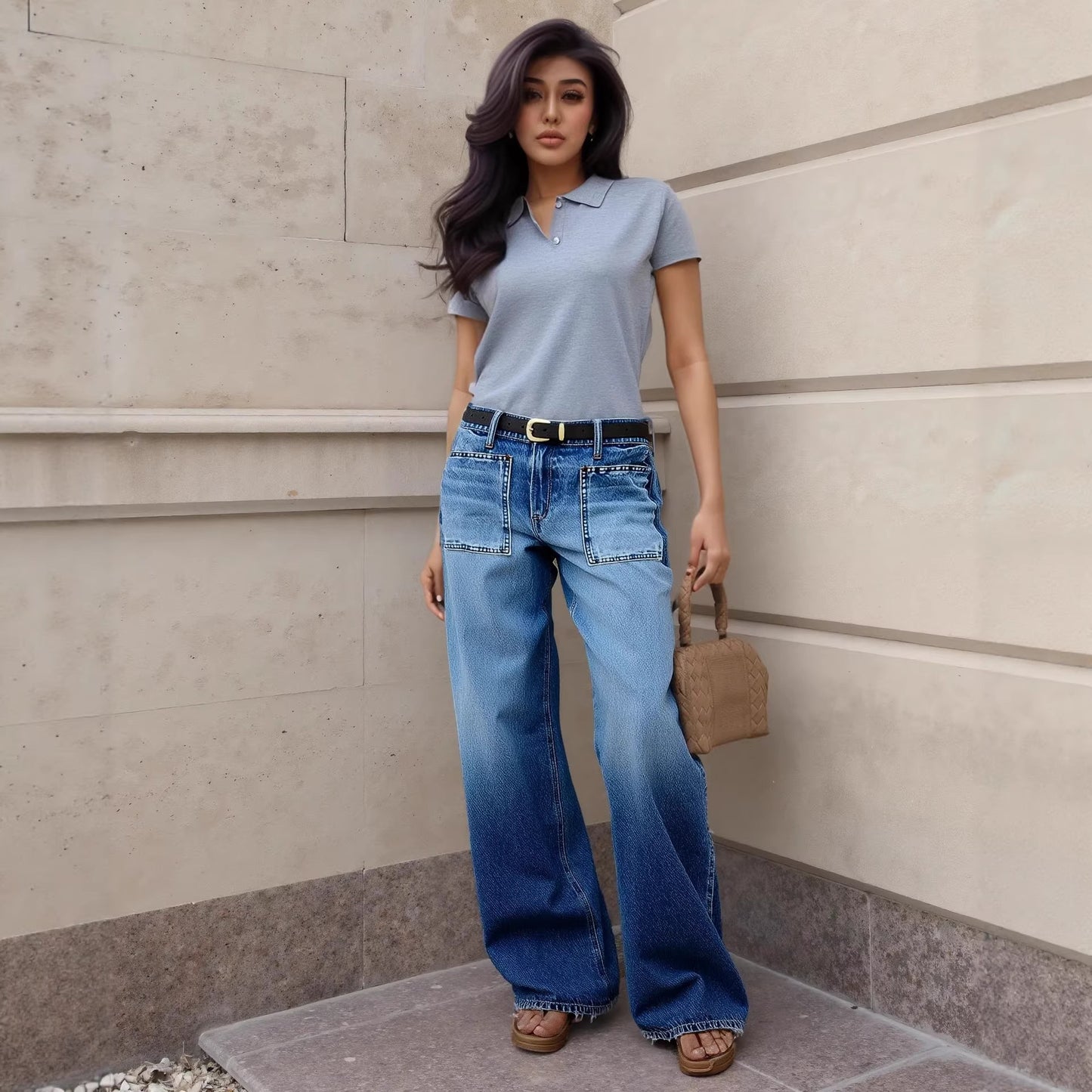 Women's Denim Pants Unique Design Casual Loose Slimming Wide Leg Straight Leg Long Pants