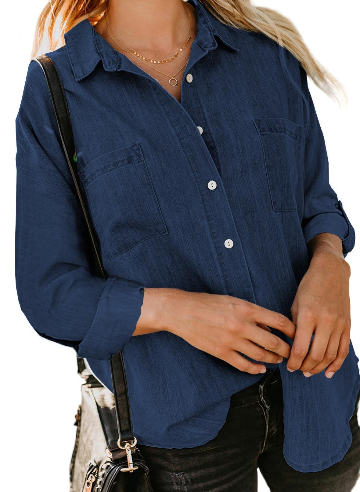 Denim shirt loose double pocket long sleeved casual coat shirt