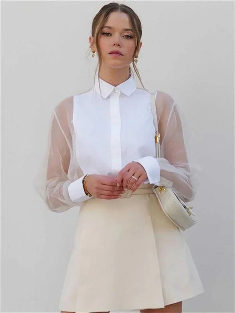 Women Solid Lapel Crop top Casual Long Sleeve High Waist Female Blouse
