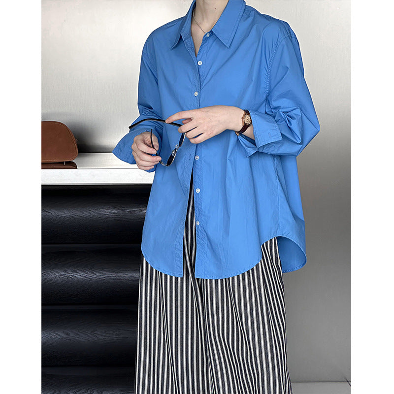 Lazy style collared loose casual Korean long sleeved shirt